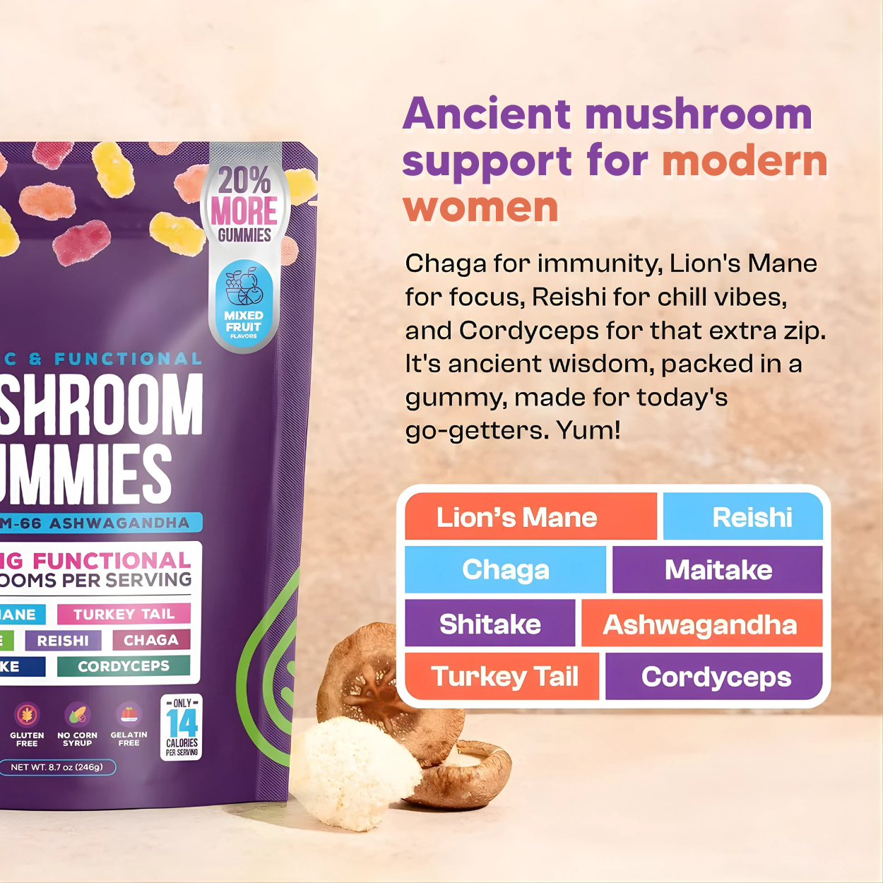 RootedMama™ Mushroom Gummies - 100% Organic Supplement